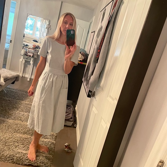 Sezane Odalie button back blue and white striped dress. EUC. Size 38 (6) - Picture 4 of 6